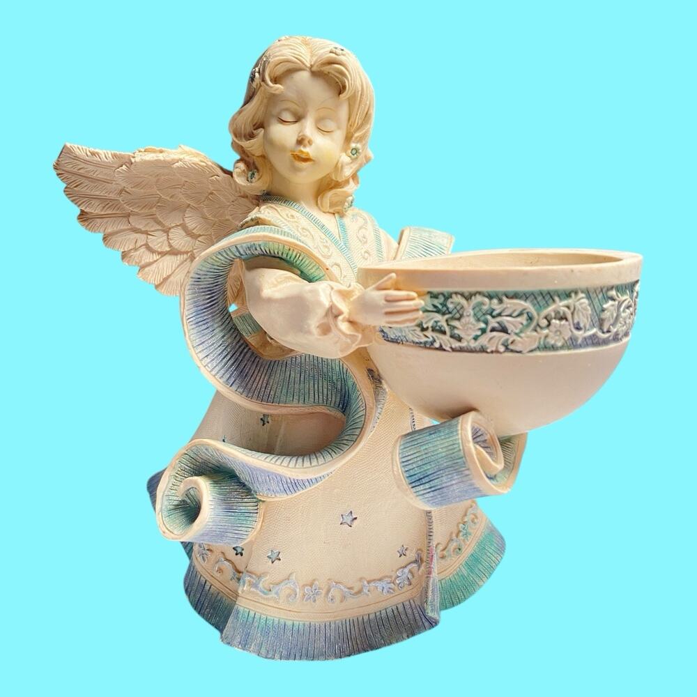 Sarahs Angels Collection Anna Tea Light Candle Holder Cream Blue Christmas Angel